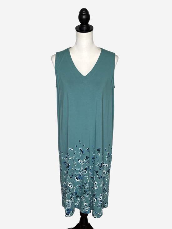 J. Jill Dresses & Skirts - J. Jill Wearever Collection Turquoise Floral Border V-Neck Dress M Stretch
